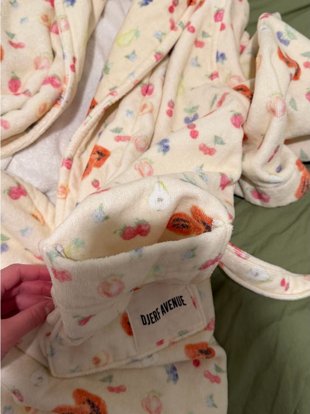 PRICE FIRM Djerf Avenue Plush Fruit Print Towel Bathrobe with Tie - Picture 6 of 7